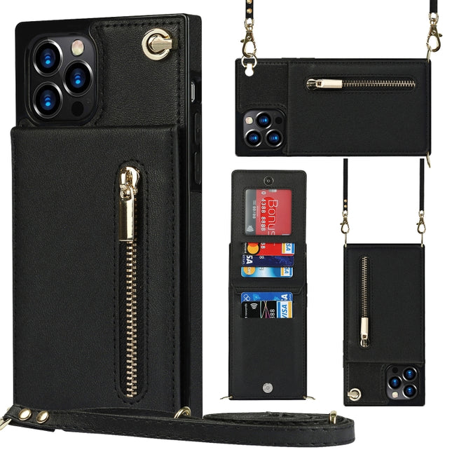Cross-body Zipper Square TPU+PU Back Cover Case with Holder & Card Slots & Wallet & Strap, For iPhone 12 mini, For iPhone 12 / 12 Pro, For iPhone 12 Pro Max, For iPhone SE 2022 / SE 2020 / 8 / 7
