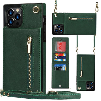 Quadratische Cross-Body-Reißverschluss-TPU+PU-Rückseitenhülle mit Halter &amp; Kartenfächern &amp; Geldbörse &amp; Gurt, für iPhone 12 Pro Max, für iPhone SE 2022 / SE 2020 / 8 / 7, für iPhone XS / X, für iPhone XR, für iPhone XS Max