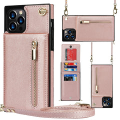 Cross-body Zipper Square TPU+PU Back Cover Case with Holder & Card Slots & Wallet & Strap, For iPhone 12 Pro Max, For iPhone SE 2022 / SE 2020 / 8 / 7, For iPhone XS / X, For iPhone XR, For iPhone XS Max