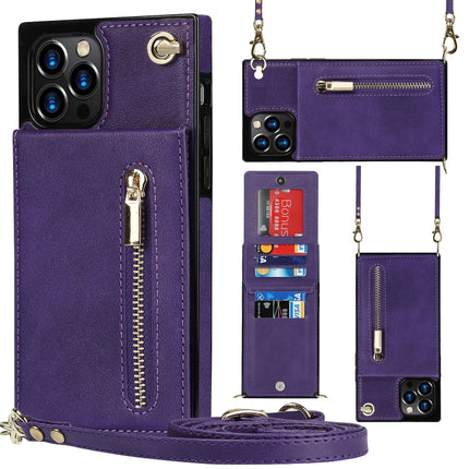 Quadratische Cross-Body-Reißverschluss-TPU+PU-Rückseitenhülle mit Halter &amp; Kartenfächern &amp; Geldbörse &amp; Gurt, für iPhone 12 Pro Max, für iPhone SE 2022 / SE 2020 / 8 / 7, für iPhone XS / X, für iPhone XR, für iPhone XS Max