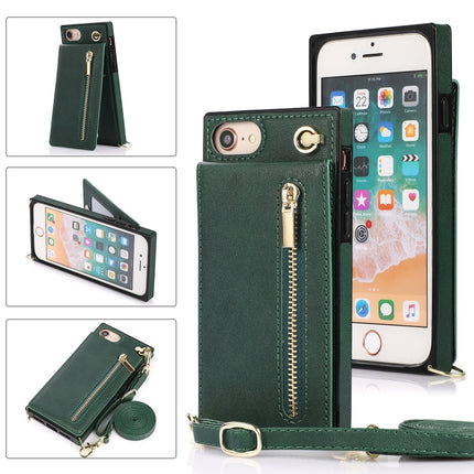 Quadratische Cross-Body-Reißverschluss-TPU+PU-Rückseitenhülle mit Halter &amp; Kartenfächern &amp; Geldbörse &amp; Gurt, für iPhone 12 Pro Max, für iPhone SE 2022 / SE 2020 / 8 / 7, für iPhone XS / X, für iPhone XR, für iPhone XS Max