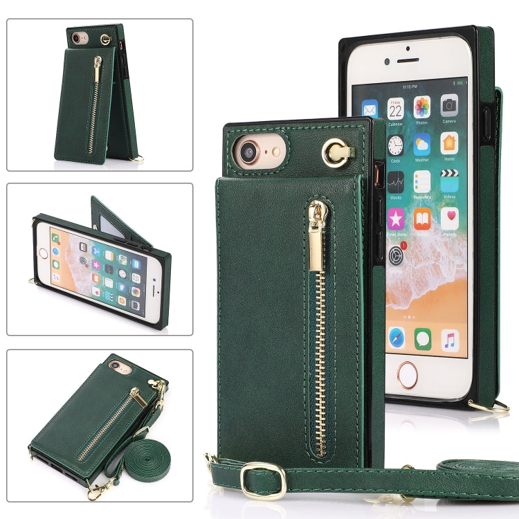 Quadratische Cross-Body-Reißverschluss-TPU+PU-Rückseitenhülle mit Halter &amp; Kartenfächern &amp; Geldbörse &amp; Gurt, für iPhone 12 Pro Max, für iPhone SE 2022 / SE 2020 / 8 / 7, für iPhone XS / X, für iPhone XR, für iPhone XS Max