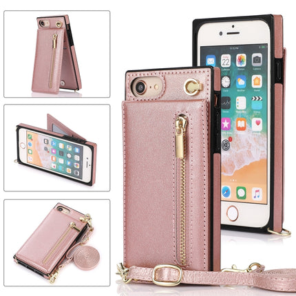 Quadratische Cross-Body-Reißverschluss-TPU+PU-Rückseitenhülle mit Halter &amp; Kartenfächern &amp; Geldbörse &amp; Gurt, für iPhone 12 Pro Max, für iPhone SE 2022 / SE 2020 / 8 / 7, für iPhone XS / X, für iPhone XR, für iPhone XS Max