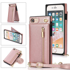 Cross-body Zipper Square TPU+PU Back Cover Case with Holder & Card Slots & Wallet & Strap, For iPhone 12 Pro Max, For iPhone SE 2022 / SE 2020 / 8 / 7, For iPhone XS / X, For iPhone XR, For iPhone XS Max