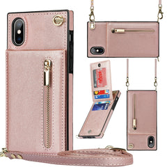 Cross-body Zipper Square TPU+PU Back Cover Case with Holder & Card Slots & Wallet & Strap, For iPhone 12 Pro Max, For iPhone SE 2022 / SE 2020 / 8 / 7, For iPhone XS / X, For iPhone XR, For iPhone XS Max