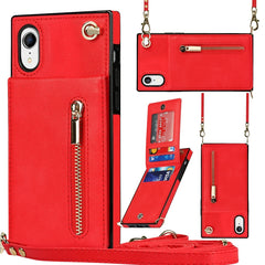 Cross-body Zipper Square TPU+PU Back Cover Case with Holder & Card Slots & Wallet & Strap, For iPhone 12 Pro Max, For iPhone SE 2022 / SE 2020 / 8 / 7, For iPhone XS / X, For iPhone XR, For iPhone XS Max