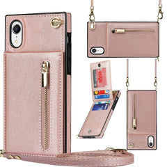 Cross-body Zipper Square TPU+PU Back Cover Case with Holder & Card Slots & Wallet & Strap, For iPhone 12 Pro Max, For iPhone SE 2022 / SE 2020 / 8 / 7, For iPhone XS / X, For iPhone XR, For iPhone XS Max