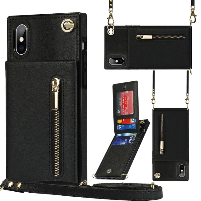 Cross-body Zipper Square TPU+PU Back Cover Case with Holder & Card Slots & Wallet & Strap, For iPhone XS / X, For iPhone XR, For iPhone XS Max