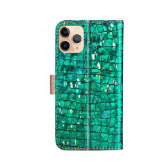 Estuche de cuero con tapa horizontal con textura de cocodrilo a juego con purpurina láser en polvo, ranuras para tarjetas, soporte y billetera, para iPhone 13 Pro Max, para iPhone 13 Pro, para iPhone 13, para iPhone 13 mini