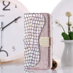 Estuche de cuero con tapa horizontal con textura de cocodrilo a juego con purpurina láser en polvo, ranuras para tarjetas, soporte y billetera, para iPhone 13 Pro Max, para iPhone 13 Pro, para iPhone 13, para iPhone 13 mini