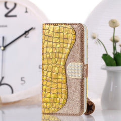 Estuche de cuero con tapa horizontal con textura de cocodrilo a juego con purpurina láser en polvo, ranuras para tarjetas, soporte y billetera, para iPhone 13 Pro Max, para iPhone 13 Pro, para iPhone 13, para iPhone 13 mini