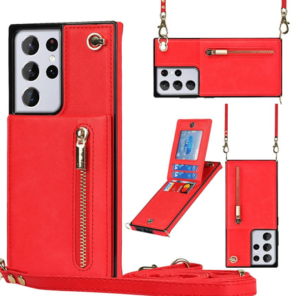 Cross-body Zipper Square TPU+PU Back Cover Case with Holder & Card Slots & Wallet & Strap, For Samsung Galaxy S21 5G, For Samsung Galaxy S21+ 5G, For Samsung Galaxy S21 Ultra 5G, For Samsung Galaxy S20
