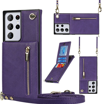 Cross-body Zipper Square TPU+PU Back Cover Case with Holder & Card Slots & Wallet & Strap, For Samsung Galaxy S21 5G, For Samsung Galaxy S21+ 5G, For Samsung Galaxy S21 Ultra 5G, For Samsung Galaxy S20