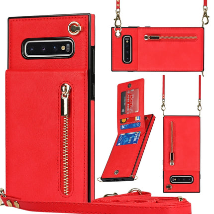 Cross-body Zipper Square TPU+PU Back Cover Case with Holder & Card Slots & Wallet & Strap, For Samsung Galaxy Note10, For Samsung Galaxy Note10+, For Samsung Galaxy S10, For Samsung Galaxy S10 Plus