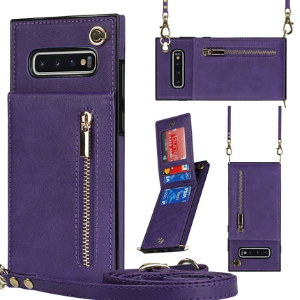 Cross-body Zipper Square TPU+PU Back Cover Case with Holder & Card Slots & Wallet & Strap, For Samsung Galaxy Note10, For Samsung Galaxy Note10+, For Samsung Galaxy S10, For Samsung Galaxy S10 Plus