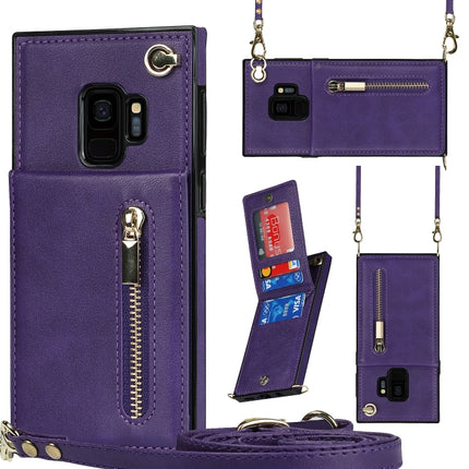 Cross-body Zipper Square TPU+PU Back Cover Case with Holder & Card Slots & Wallet & Strap, For Samsung Galaxy S10e, For Samsung Galaxy S9, For Samsung Galaxy S9 Plus, For Samsung Galaxy Note9