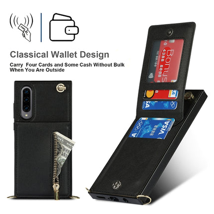Cross-body Zipper Square TPU+PU Back Cover Case with Holder & Card Slots & Wallet & Strap, For Samsung Galaxy A90 5G