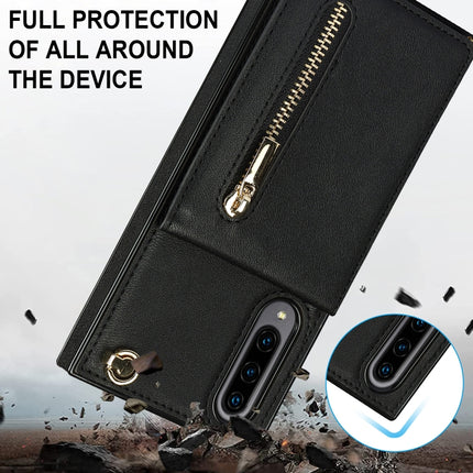 Cross-body Zipper Square TPU+PU Back Cover Case with Holder & Card Slots & Wallet & Strap, For Samsung Galaxy A90 5G