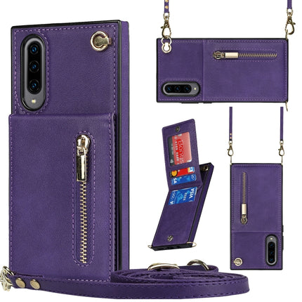Cross-body Zipper Square TPU+PU Back Cover Case with Holder & Card Slots & Wallet & Strap, For Samsung Galaxy A90 5G