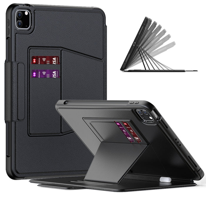 Funda de cuero con tapa horizontal magnética Smart B con soporte de 7 velocidades, ranuras para tarjetas, ranura para bolígrafo y función de suspensión/activación, para iPad Pro 11 2022/2021