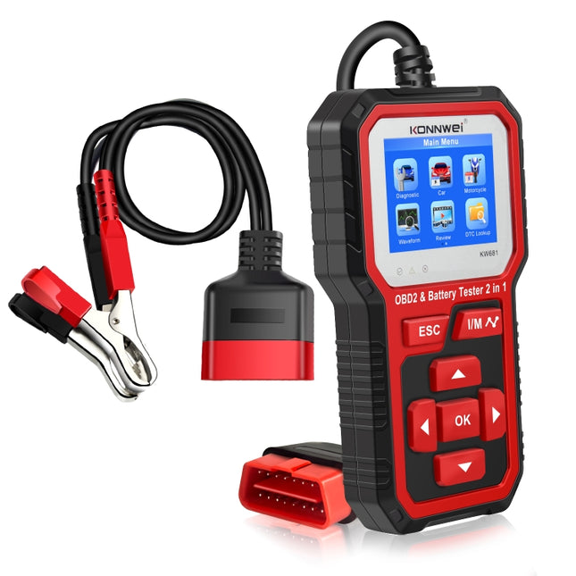 KONNWEI KW681 Car 2.4 inch TFT Screen OBD Fault Diagnosis + 6V-12V Battery Tester Support 9 Languages, KW681