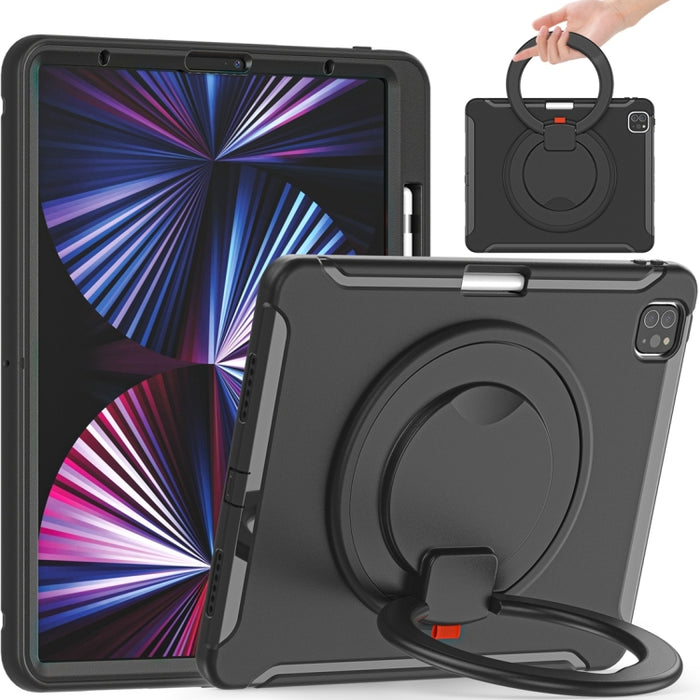 Funda protectora de TPU + PC a prueba de golpes con soporte de agarre plegable con rotación de 360 ​​grados y ranura para bolígrafo, para iPad Pro 12.9 2022/2021