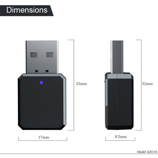 KN318 USB Bluetooth 5.1 Adapter Audio Receiver, KN318