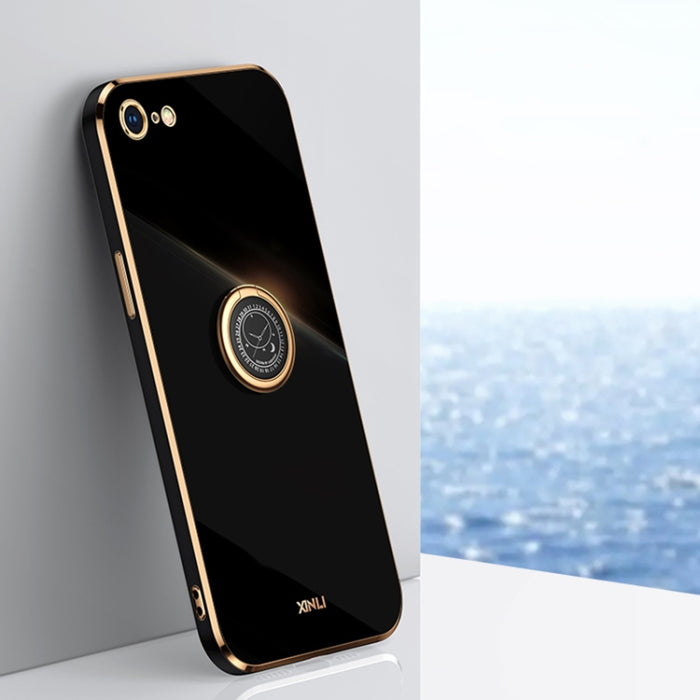 XINLI Straight Edge 6D Galvanisierte TPU-Telefonhülle mit Ringhalter, für iPhone 6 / 6s, für iPhone 6 Plus / 6s Plus, für iPhone 8 Plus / 7 Plus, für iPhone SE 2022 / SE 2020/8/7