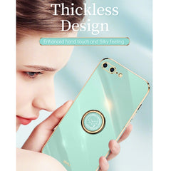 XINLI Straight Edge 6D Electroplate TPU Phone Case with Ring Holder, For iPhone 6 / 6s, For iPhone 6 Plus / 6s Plus, For iPhone 8 Plus / 7 Plus, For iPhone SE 2022 / SE 2020 / 8 / 7