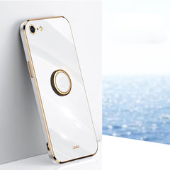 XINLI Straight Edge 6D Electroplate TPU Phone Case with Ring Holder, For iPhone 6 / 6s, For iPhone 6 Plus / 6s Plus, For iPhone 8 Plus / 7 Plus, For iPhone SE 2022 / SE 2020 / 8 / 7