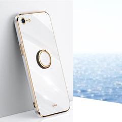 XINLI Straight Edge 6D Electroplate TPU Phone Case with Ring Holder, For iPhone 6 / 6s, For iPhone 6 Plus / 6s Plus, For iPhone 8 Plus / 7 Plus, For iPhone SE 2022 / SE 2020 / 8 / 7