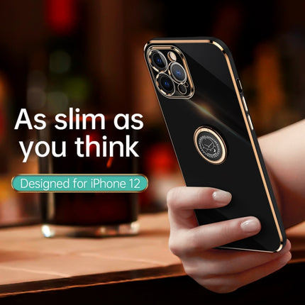 XINLI - Funda de TPU con borde recto y soporte para anillo, galvanizada 6D, para iPhone XR, iPhone XS, iPhone XS Max