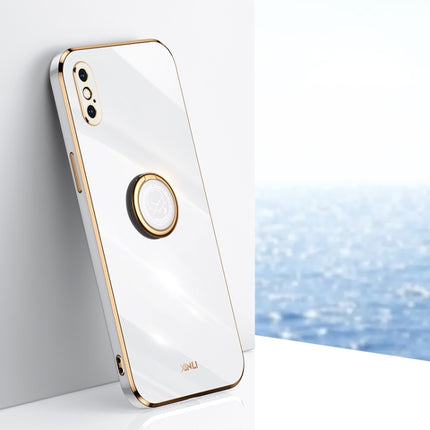 XINLI - Funda de TPU con borde recto y soporte para anillo, galvanizada 6D, para iPhone XR, iPhone XS, iPhone XS Max