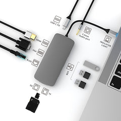 BL10V 10 in 1 USB-C / Type-C to RJ45 + VGA + HDMI + 3.5mm AUX + SD / TF Card Slot + PD USB-C / Type-C + USB 3.0 + 2 USB 2.0 Ports Docking Station HUB, BL10V