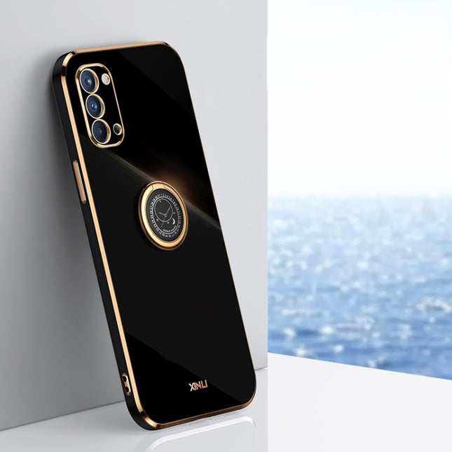 XINLI Straight Edge 6D Electroplate TPU Phone Case with Ring Holder, For OPPO Reno4 Pro, For OPPO Reno4 SE, For OPPO Reno5 4G