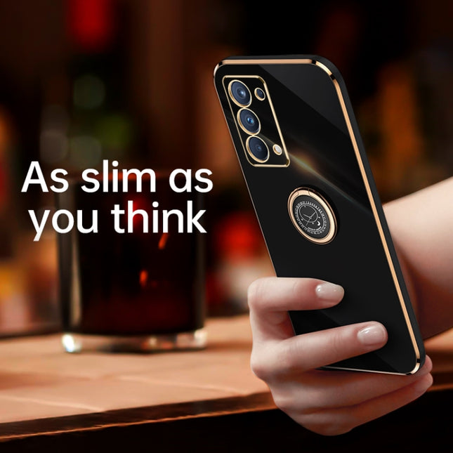 XINLI Straight Edge 6D Electroplate TPU Phone Case with Ring Holder, For OPPO Reno5 Pro, For OPPO Reno5 Pro+, For OPPO Reno6 5G