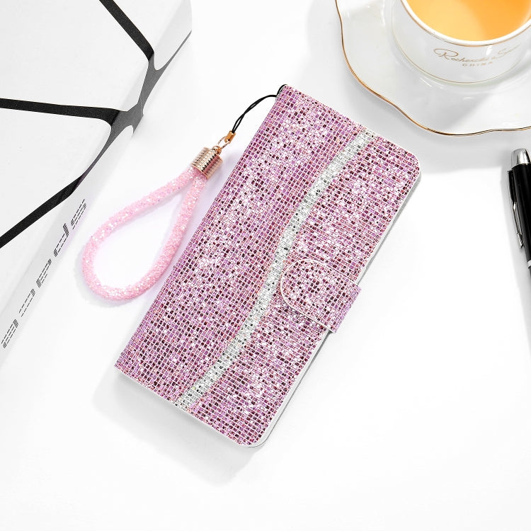 Funda de cuero con tapa horizontal con purpurina en polvo, ranuras para tarjetas, soporte y cordón, para iPhone 13 mini, para iPhone 13, para iPhone 13 Pro, para iPhone 13 Pro Max, para Samsung Galaxy A03s (versión de la UE)