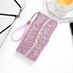 Funda de cuero con tapa horizontal con purpurina en polvo, ranuras para tarjetas, soporte y cordón, para iPhone 13 mini, para iPhone 13, para iPhone 13 Pro, para iPhone 13 Pro Max, para Samsung Galaxy A03s (versión de la UE)