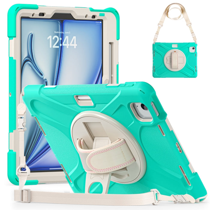Silikon + PC Schutzhülle mit Halter &amp; Schulter Gurt, für iPad Air 11 2024 / Air 5 10,9 2022 / Air 4 10,9 2020 / Pro 11 2022 /2021 / 2018 / 2020