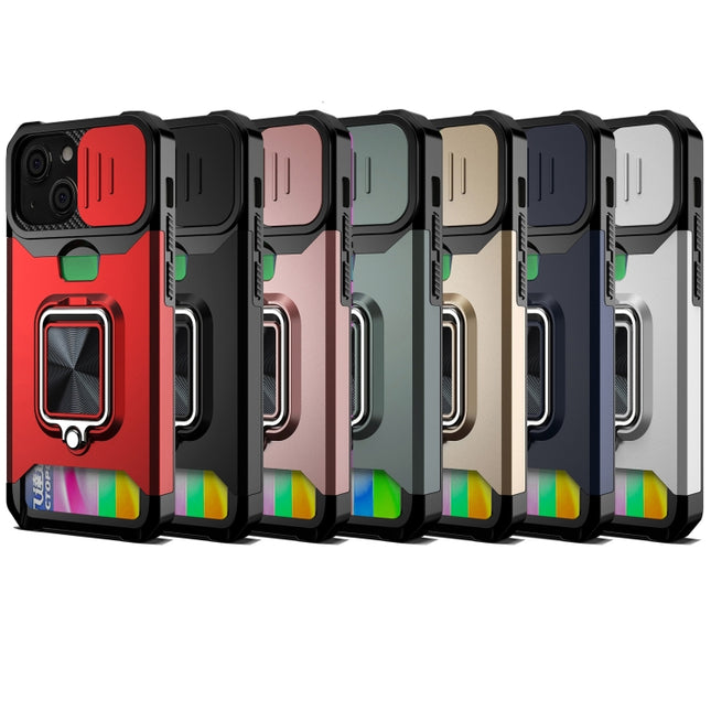 Sliding Camera Cover Design PC + TPU Shockproof Case with Ring Holder & Card Slot, For iPhone 13 mini, For iPhone 13, For iPhone 13 Pro