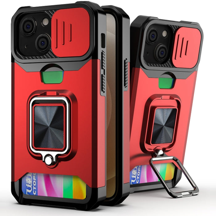 Schiebekamera-Abdeckungsdesign, stoßfeste PC + TPU-Hülle mit Ringhalter und Kartensteckplatz, für iPhone 13 mini, für iPhone 13, für iPhone 13 Pro, für iPhone XS / X