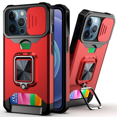 Sliding Camera Cover Design PC + TPU Shockproof Case with Ring Holder & Card Slot, For iPhone 13 mini, For iPhone 13, For iPhone 13 Pro, For iPhone XS / X