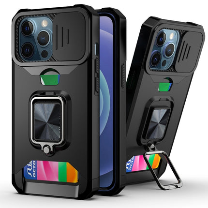 Sliding Camera Cover Design PC + TPU Shockproof Case with Ring Holder & Card Slot, For iPhone 13 mini, For iPhone 13, For iPhone 13 Pro