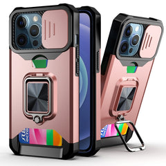 Sliding Camera Cover Design PC + TPU Shockproof Case with Ring Holder & Card Slot, For iPhone 13 mini, For iPhone 13, For iPhone 13 Pro, For iPhone XS / X