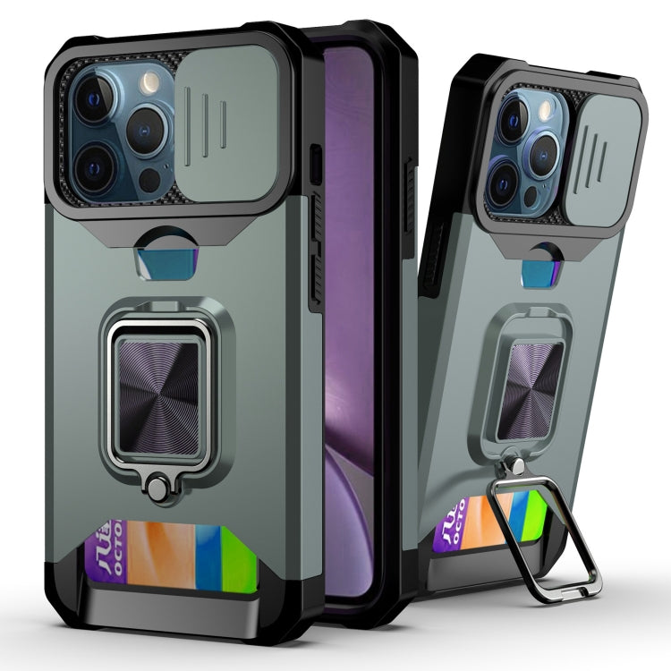 Sliding Camera Cover Design PC + TPU Shockproof Case with Ring Holder & Card Slot, For iPhone 13 mini, For iPhone 13, For iPhone 13 Pro