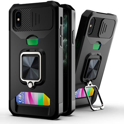 Sliding Camera Cover Design PC + TPU Shockproof Case with Ring Holder & Card Slot, For iPhone XS / X, For iPhone XR, For iPhone 11 Pro