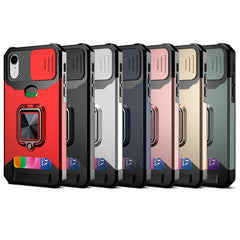 Sliding Camera Cover Design PC + TPU Shockproof Case with Ring Holder & Card Slot, For iPhone XR, For iPhone 11 Pro, For iPhone 11 Pro Max, For iPhone 12 / 12 Pro