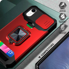 Sliding Camera Cover Design PC + TPU Shockproof Case with Ring Holder & Card Slot, For iPhone XR, For iPhone 11 Pro, For iPhone 11 Pro Max, For iPhone 12 / 12 Pro