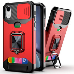 Sliding Camera Cover Design PC + TPU Shockproof Case with Ring Holder & Card Slot, For iPhone XR, For iPhone 11 Pro, For iPhone 11 Pro Max, For iPhone 12 / 12 Pro