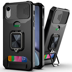 Sliding Camera Cover Design PC + TPU Shockproof Case with Ring Holder & Card Slot, For iPhone XR, For iPhone 11 Pro, For iPhone 11 Pro Max, For iPhone 12 / 12 Pro